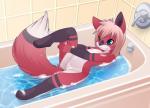 anthro bath bathing bathtub blue_eyes breasts bubble clitoris erect_nipples female flat_chested foam fur genitals hair loli lying nipples nude paws presenting presenting_pussy pussy raised_leg red_body red_fur scrubbing smile solo water young young_anthro b-ern jess_(ajdurai) canid canine fox mammal red_fox true_fox hi_res