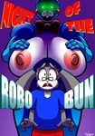 2022 absurd_res animatronic anthro big_breasts blue_body breasts buckteeth clothed clothing comic digital_media_(artwork) duo english_text eyewear female five_nights_at_freddy's five_nights_at_freddy's_2 glasses grey_body hand_on_breast hi_res huge_breasts lagomorph leporid machine male mammal nipples nude open_mouth protagon rabbit robot scottgames teeth text tongue toy_bonnie_(fnaf)