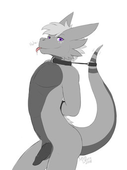 anthro bdsm biped black_collar black_penis blep bodily_fluids bondage bound collar collar_only cuff_(restraint) dripping genitals grey_body grey_hair grey_tail hair hands_tied laugh male markings monotone_hair multicolored_body neck_to_tail_bondage nude penis purple_eyes raised_tail restraints ring_(marking) ringed_tail saliva saliva_drip saliva_on_tongue saliva_string shackles simple_background smile solo standing striped_markings striped_tail stripes submissive submissive_male tail tail_bondage tail_cuff tail_markings tail_tied text tongue tongue_out two_tone_body two_tone_tail vocalization white_background milodesty mythology tenecayr dragon mythological_creature mythological_scalie scalie 2018 dated digital_drawing_(artwork) digital_media_(artwork) english_text hi_res signature
