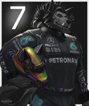 armor beard clothed clothing facial_hair hair headgear helmet male purple_eyes racing_suit simple_background solo standing tail deaddragonp mercedes-benz puma_(company) canid canine canis mammal wolf 2023 digital_drawing_(artwork) digital_media_(artwork) hi_res