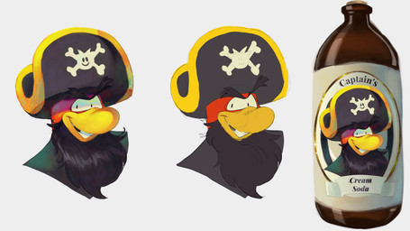 anthro beard black_beard black_clothing black_facial_hair black_hat black_headwear bottle clothing container facial_hair fur grin hat headgear headwear male pirate_hat red_body red_fur smile solo teeth text misplacedpaws_(artist) club_penguin captain_rockhopper avian bird penguin 16:9 4k absurd_res english_text hi_res widescreen