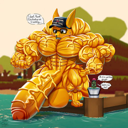 anthro balls big_balls big_muscles big_penis dialogue duo extreme_size_difference feral genitals huge_balls huge_muscles huge_penis humanoid_genitalia humanoid_penis hyper hyper_balls hyper_genitalia hyper_muscles hyper_penis male mostly_nude muscular muscular_male penis size_difference solo_focus striated_muscles text vein veiny_muscles veiny_penis taiko-sihori webfishing aquatic canid canine fish fox mammal 1:1 english_text hi_res