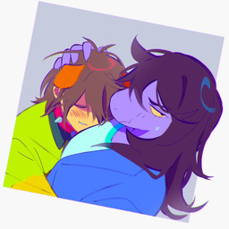 anthro blush blush_lines bodily_fluids clothing collar comforting cuddling duo embarrassed eyes_closed female floppy_ears folded_ears hand_on_head head_on_breast head_on_chest hug larger_female male male/female pouting purple_body satisfied size_difference slight_smile smaller_male sweat sweatdrop sweater topwear renyarrh deltarune undertale_(series) kris_dreemurr susie_(deltarune) human mammal reptile scalie 1:1 hi_res