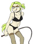 anthro black_bra black_clothing black_panties black_underwear bra breasts cleavage clothed clothing ear_piercing female gold_(metal) gold_tooth green_hair green_tail grin hair holding_object holding_whip leaning leaning_forward legwear looking_at_viewer naughty_face panties piercing rape_face skinny smile solo standing stockings tail thigh_highs underwear whip redxbacon hasbro my_little_pony fan_character golden_keylime_(oc) equid equine horse mammal pony 2021 hi_res portrait three-quarter_portrait