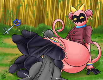 3_toes anthro black_feet black_hands blush ear_piercing ear_ring feet female foot_fetish foot_play footjob forest fur genitals grass heartless_symbol humanoid_feet jungle keyblade melee_weapon monkey_tail motion_lines mouthless penile penis piercing pink_body pink_fur plant plantigrade ring_piercing sex shadow_face solo throbbing throbbing_penis toes tree weapon wrinkled_feet wrinkles marcosos kingdom_hearts square_enix bouncywild haplorhine heartless mammal monkey primate shadow_creature absurd_res hi_res shaded