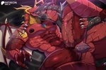 abs anal anal_penetration anthro barazoku big_penis bodily_fluids bound duo erection genital_fluids genitals horn humanoid_genitalia humanoid_penis leg_grab lying male male/male male_penetrated male_penetrating male_penetrating_male muscular muscular_anthro muscular_male nipples nude on_back open_mouth oral oral_penetration orgasm orgasm_face penetration penis pupils raised_leg red_body sex simple_background slit_pupils solo tail wings bna_v5 bakugan mythology sega sega_fave drago_(bakugan) helios_(bakugan) dragon mythological_creature mythological_scalie scalie hi_res