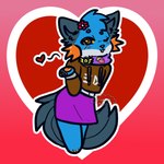 ambiguous_gender anthro badge blowing_kiss blue_body blue_fur blush blush_lines bottomwear brown_clothing brown_pupils brown_topwear chibi clothed clothing crop_top_hoodie fin flower_on_head fur gradient_background handpaw head_tuft heart_background heart_symbol holidays looking_at_viewer one_eye_closed orange_eyes orange_gills orange_pawpads pawpads paws persim_scarf pose pupils purple_bottomwear purple_clothing purple_skirt scarf simple_background skirt solo tail tail_fin topwear tuft wink winking_at_viewer x_belly_button stormiehills nintendo pokemon pokemon_mystery_dungeon spike_chunsoft splatoon valentine's_day xevy canid canine canis generation_3_pokemon hybrid mammal pokemon_(species) swampert wolf 1:1 hi_res