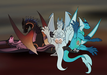 black_body black_scales blue_body blue_scales branding female feral footprint genitals hair harem markings pawprint pawprint_(marking) purple_eyes scales tail vulva white_hair wings frostidragon mythology wings_of_fire frosti_(frostidragon) pepper_(howling_comet) dragon icewing_(wof) luceiry mythological_creature mythological_scalie scalie hi_res
