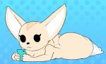 2018 aggretsuko anthro big_butt bikupan breasts butt canid canine clothed clothing electronics female fennec_fox fenneko fox holding_object holding_phone legwear lying mammal mostly_nude on_front phone sanrio short_stack simple_background solo thick_thighs third-party_edit topless true_fox