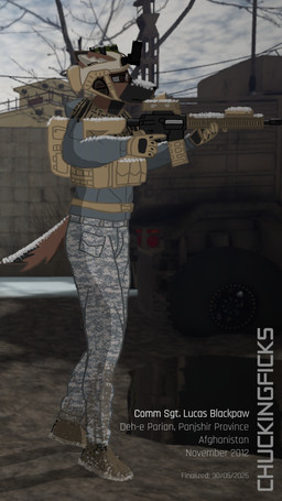 afghanistan anthro armor backpack belt black_body black_fur bottomwear brown_body brown_eyes brown_fur bulletproof_vest camo camo_bottomwear camo_clothing camo_print clothing coat combat_gloves combat_helmet dirty dirty_clothing eyewear footwear fur glasses gloves grey_clothing gun handwear headgear helmet hoodie jacket kerchief male middle_eastern_architecture military military_uniform military_vehicle mrap multicolored_body multicolored_fur night_vision_goggles parka pattern_bottomwear pattern_clothing pouch_(clothing) ranged_weapon rifle shemagh shoes sneakers snow solo special_forces tactical_gloves text topwear uniform vehicle weapon winter_clothing chuckingficks lucas_blackpaw_(chuckingficks) canid canine canis domestic_dog herding_dog malinois_dog mammal pastoral_dog sheepdog 9:16 english_text hi_res