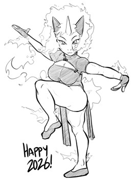 1_horn 5_fingers action_pose anthro anthrofied asian_clothing bent_leg big_breasts biped black_text breasts chinese_clothing chinese_dress cleavage_cutout clothed clothed_anthro clothed_female clothing cutout dress east_asian_clothing elemental_manipulation exclamation_point eyebrows eyelashes female female_anthro fingerless_gloves fingers fire fire_manipulation flaming_hair flaming_mane flats_(shoes) footwear gloves handwear holidays horn humanoid_hands looking_at_viewer mouth_closed on_one_leg plantigrade pointy_ears pokemorph pose prick_ears pseudo_hair pseudo_mane pupils shoes simple_background slit_nostrils solo standing text thick_thighs white_background wide_hips malofantastic chinese_new_year chinese_zodiac new_year nintendo pokemon year_of_the_horse equid equine generation_1_pokemon horse mammal pokemon_(species) rapidash 2025 digital_drawing_(artwork) digital_media_(artwork) english_text full-length_portrait handwritten_text hi_res line_art monochrome portrait