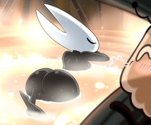 2_horns antennae_(anatomy) anthro anus bath being_watched big_butt biped black_body blush blush_lines butt duo eyes_closed female fur genitals horn hot_spring looking_at_another male partially_submerged peeping vulva water wet wet_body lonbluewolf hollow_knight:_silksong hollow_knight_(franchise) team_cherry hornet_(hollow_knight) kratt_(hollow_knight:_silksong) arachnid arthropod flea_(hollow_knight:_silksong) insect spider 2026 6:5 hi_res