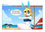 anthro beach bikini blonde_hair breasts clothing dialogue duo female fur giving_up_the_ghost hair header header_box iconography male seaside solo_focus soul soul_release swimwear text two-piece_swimsuit white_body white_fur yellow_body yellow_fur gammainks animal_crossing nintendo sanrio francine_(animal_crossing) toby_(animal_crossing) lagomorph leporid mammal rabbit english_text hi_res