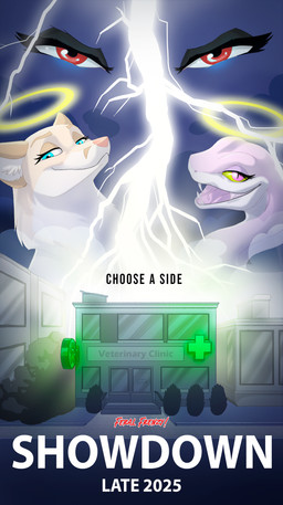 ambiguous_gender blue_eyes building fangs feral group lightning_bolt looking_at_viewer movie_poster open_mouth plant red_eyes shrub sign teeth trio veterinary_clinic feral_frenzy itomic paloma-paloma mythology nirah_(feral_frenzy) sariel_(feral_frenzy) seraph_(feral_frenzy) angel canid canid_demon canine canis celestial_being demon domestic_dog fox hellhound human mammal mythological_canine mythological_creature reptile scalie snake succubus absurd_res hi_res female_(lore)