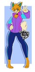 3_toes 5_fingers anthro blue_eyes bottomwear clothing feet fingers generation_9_pokemon jacket male nintendo orange_body pants pawmot paws pokemon pokemon_(species) purple_clothing simple_background solo tail tattoorexy toes topwear windbreaker