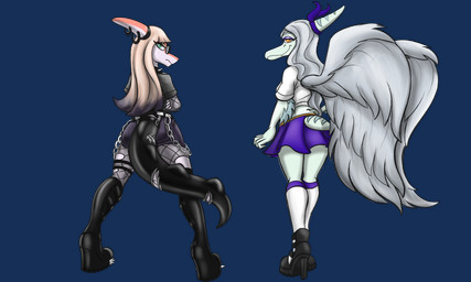 alternative_fashion anthro bangs biped black_boots black_bottomwear black_clothing black_footwear black_shorts blonde_hair blue_body blue_feathers blue_scales bone_frill boots bottomwear chain clothed clothed_anthro clothed_female clothing crossed_arms duo elbow_feathers eyewear feathered_wings feathers female fingers fishnet_clothing fishnet_leggings fishnet_legwear footwear frill_(anatomy) frill_piercing frill_ring frown furgonomic_piercing furgonomics glasses goth green_eyes grey_body grey_feathers grey_hair hair half-closed_eyes head_turned high_heels highlights_(coloring) humanoid_hands knee_boots knee_highs knee_socks leggings legs_together legwear long_hair long_tail looking_at_viewer looking_back markings multicolored_body multicolored_scales narrowed_eyes orange_body orange_eyes orange_scales personality_swap piercing preppy purple_bottomwear purple_clothing purple_skirt rear_view ring_piercing scales shirt shoes short_tail shorts simple_background skirt smile socks spiked_tail spikes spikes_(anatomy) spread_legs spreading standing striped_markings stripes tail tail_clothing thick_thighs topwear torn_clothing torn_leggings torn_legwear transparent_background two_tone_body two_tone_scales white_body white_clothing white_scales white_shirt white_topwear wings kaewhy cavemanon_studios goodbye_volcano_high ko_op_(game_developer) snoot_game fang_(gvh) naomi_(gvh) dinosaur hadrosaurid ornithischian ornithopod parasaurolophus prehistoric_species pterosaur reptile scalie 2025 5:3 alpha_channel colored full-length_portrait hi_res portrait