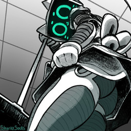 ambiguous_gender anthro biped broom butt cleaning_tool clothed clothing dress for_a_head gloves handwear holding_broom holding_cleaning_tool holding_object looking_at_viewer looking_down looking_down_at_viewer low-angle_view screen screen_face solo upskirt sharkysocks voices_of_the_void kerfur_omega_(votv) felid feline mammal object_head robot_anthro screen_head 1:1 2025 digital_media_(artwork) hi_res