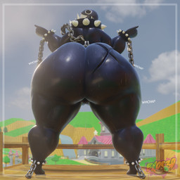 anklet big_butt black_body bodily_fluids bracelet butt butt_scar calf_muscles castle chain chain_leash cloud collar collar_only facial_scar female genitals huge_butt huge_thighs jewelry leash legband looking_back mushroom_castle_(super_mario_64) not_furry nude onomatopoeia outside rear_view scar sharp_teeth sky solo sound_effects spiked_anklet spiked_bracelet spiked_collar spiked_legband spikes sweat sweaty_butt teeth text thick_thighs vulva eros3d koreyvee_(modeler) mario_bros nintendo super_mario_64 gigi_(thecoatl034) chain_chomp humanoid 3d_(artwork) digital_media_(artwork) hi_res