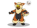 4_fingers after_transformation ambiguous_gender black_nose blue_eyes clothing costume embarrassed eyes_closed fingers furry_wearing_fursuit fursuit pawpads pink_pawpads simple_background smile solo standing white_background fox0808 nintendo pokemon dunethefox kauko arcanine canid generation_1_pokemon mammal pokemon_(species) 2018