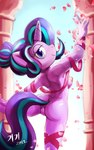 2019 5_fingers anthro anus areola biped blue_eyes breasts butt cherry_blossom dated digital_media_(artwork) equid equine female fingers friendship_is_magic genitals hasbro hi_res horn looking_at_viewer looking_back looking_back_at_viewer lunesnowtail mammal my_little_pony mythological_creature mythological_equine mythology nipples nude on_one_leg pink_anus pink_areola pink_nipples pink_pussy plant pussy rear_view ribbons shaded solo standing starlight_glimmer_(mlp) unicorn
