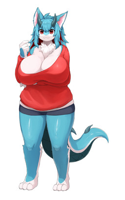 3_toes 4_fingers anthro big_breasts blue_body blue_fur blue_hair breasts chest_tuft claws cleavage clothed clothing cute_fangs fangs feet female female_anthro finger_claws fingers fluffy fur green_body green_scales hair horn huge_breasts kemono paws red_eyes scales simple_background solo spikes spikes_(anatomy) tail teeth toe_claws toes tuft white_background white_body white_fur inake mythology dragon furred_dragon furred_scalie mythological_creature mythological_scalie scalie 2021 5:8 absurd_res character_request digital_media_(artwork) full-length_portrait hi_res portrait