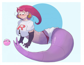 apode blush breasts clothed clothing ear_piercing ear_ring female hair legless piercing pokeball purple_body red_hair ring_piercing serpentine simple_background solo split_form transformation white_background dondedun nintendo pokemon team_rocket jessie_(team_rocket) arbok draconcopode generation_1_pokemon humanoid lamia pokemon_(species) reptile scalie snake alternate_version_at_paywall hi_res