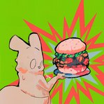 ambiguous_gender anthro biped bodily_fluids burger food fur green_background looking_at_viewer simple_background solo sweat sweatdrop white_body white_fur y2k_(graphic_design) skylan_s femtanyl rain_world videocult gourmand_(rain_world) slugcat absurd_res hi_res redraw