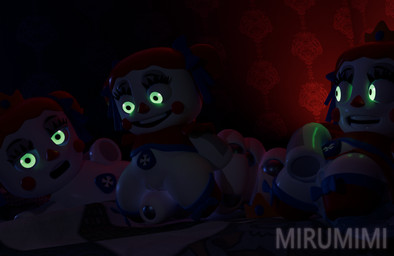 breast_play breasts clitoral clitoral_rubbing female foursome genitals green_eyes group group_sex hair looking_at_another looking_at_partner looking_at_viewer machine male not_furry penis plushie plushophilia red_hair rubbing sex titfuck white_body mirumimi justaperson3000_(modeler) five_nights_at_freddy's scottgames circus_baby_(fnaf) humanoid robot hi_res watermark