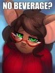 anthro big_breasts breasts brown_hair clothing disappointed eyewear female glasses green_eyes hair looking_at_viewer red_clothing red_eyewear red_glasses red_sweater red_topwear solo sweater text topwear general-irrelevant mice_tea no_bitches? margaret_de_campos mammal mouse murid murine rodent 2022 3:4 english_text hi_res impact_(font) meme