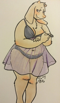 anthro big_breasts bra bra_aside breasts cleavage closed_smile clothed clothing clothing_aside female fur horn mature_anthro mature_female mouth_closed navel simple_background slightly_chubby slightly_chubby_anthro slightly_chubby_female smile solo standing thick_thighs topwear translucent translucent_clothing translucent_topwear underwear underwear_aside white_body white_fur wide_hips unknown_artist undertale undertale_(series) toriel boss_monster_(undertale) bovid caprine goat mammal 2015 hi_res signature