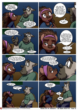 4_fingers accessory age_difference anthro anthro_on_anthro biped black_nose bodily_fluids bottomwear breasts brown_body brown_fur brown_nose brown_quills clothed clothed_anthro clothed_female clothed_male clothing conjoined_speech_bubble copyright_symbol dialogue dipstick_ears duo ear_markings eyebrows eyelashes eyewear feet female female_anthro fingers fully_clothed fully_clothed_anthro fully_clothed_female fully_clothed_male fur furniture glasses gloves_(marking) group hair humanoid_hands inside inviting_to_sex linked_speech_bubble looking_at_another male male/female male_anthro markings multicolored_ears on_sofa oral page_number pants patreon_logo patreon_username pupils quill_hair quills_(anatomy) shirt shorts sitting sitting_on_sofa snout sofa speech_bubble sweat symbol tan_body tan_fur text text_on_clothing text_on_shirt text_on_t-shirt text_on_topwear toes topwear wearing_glasses white_body white_fur eric_schwartz patreon doug_(ews) holly_(ews) canid canine canis domestic_dog herding_dog hybrid mammal pastoral_dog porcupine rodent welsh_corgi wolf wolfdog 2022 artist_name comic dated english_text hi_res url