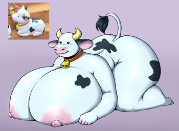 anthro areola beady_eyes big_areola big_breasts big_butt black_spots breasts butt erect_nipples female fur huge_breasts huge_butt hyper hyper_breasts montgomery_glands nipples nude photo_reference solo spots thick_thighs white_body white_fur wide_hips fimif bovid bovine cattle mammal absurd_res hi_res