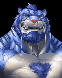 anthro barazoku barbel_(anatomy) beard black_background black_lips blue_body blue_eyes blue_fur blue_hair chest_tuft ear_piercing ear_ring eyebrow_piercing eyebrow_ring eyebrow_stud facial_hair facial_piercing flesh_whiskers fur hair lips male multicolored_body multicolored_fur muscular muscular_anthro muscular_male nose_piercing nose_ring pecs piercing ring_piercing septum_piercing septum_ring simple_background smile solo striped_body striped_fur stripes tuft tusks vein veiny_muscles white_body white_fur echin mythology elseong dragon eastern_dragon felid hybrid mammal mythological_creature mythological_scalie pantherine scalie tiger 2022 bust_portrait hi_res portrait