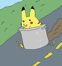 ambiguous_gender black_body black_fur black_nose brown_body brown_fur cooking_pot dipstick_ears ear_markings fur grass hill markings multicolored_ears open_mouth open_smile outside plant red_cheeks road sitting smile smoke solo sparks yellow_body yellow_fur richard_roe nintendo pokemon generation_1_pokemon pikachu pokemon_(species) 2025 digital_media_(artwork) icon low_res pixel_(artwork)
