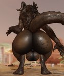 anthro anus backsack balls big_balls big_butt branded butt claws genitals glowing glowing_eyes horn huge_butt looking_back male nude puffy_anus solo tail yellow_eyes willie_piv fallout microsoft enclaw_(willie_piv) deathclaw scalie 3d_(artwork) 5:6 digital_media_(artwork) hi_res