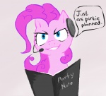 blue_eyes book dialogue electronics female feral fur grin hair headgear headphones headset notebook parody pink_body pink_fur pink_hair simple_background smile solo text white_background unknown_artist death_note friendship_is_magic hasbro my_little_pony light_yagami pinkie_pie_(mlp) earth_pony equid equine horse mammal pony crossover english_text meme