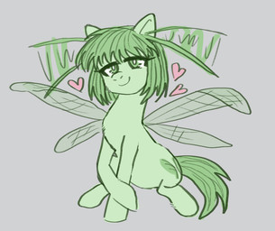 4_wings antennae_(anatomy) closed_smile cutie_mark eyelashes female female_feral feral fur glistening glistening_eyes green_tail grey_background grey_body grey_eyes grey_fur grey_hair hair heart_symbol hearts_around_head insect_wings medium_hair motion_lines motion_outline mouth_closed multi_wing pointy_ears ponification prick_ears quadruped simple_background sitting slim_female slim_feral smile snout solo tail thick_eyelashes wings 4chan_anon unknown_artist black_souls_(game) hasbro my_little_pony leaf_(black_souls) equid equine fairy horse mammal pony 2023 crossover digital_drawing_(artwork) digital_media_(artwork) english_description full-length_portrait portrait