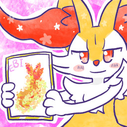 ambiguous_anthro ambiguous_gender anthro blush blush_stickers closed_smile drawing_(object) food front_view holding_drawing looking_at_viewer mouth_closed outline shrimp_(food) simple_background smile solo annyui0611 nintendo pokemon braixen canid generation_6_pokemon mammal pokemon_(species) 1:1 2023 bust_portrait digital_drawing_(artwork) digital_media_(artwork) hi_res japanese_description portrait translated_description