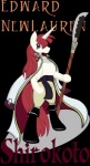 anthro anthrofied cloak clothing female hair horn looking_at_viewer melee_weapon polearm red_hair simple_background smile solo spear tail text weapon kyubicat friendship_is_magic hasbro my_little_pony mythology one_piece edward_newgate lauren_faust_(character) equid equine mammal mythological_creature mythological_equine unicorn 2012 crossover english_text hi_res