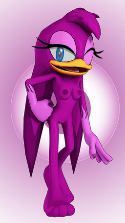 anthro barefoot beak blue_eyes breasts feet female genitals looking_at_viewer medium_breasts navel nipples nude nude_anthro nude_female one_eye_closed purple_background purple_body purple_nipples simple_background smile solo vulva wink winking_at_viewer rarequinez sega sonic_riders sonic_the_hedgehog_(series) wave_the_swallow avian bird hirundinid oscine passerine swallow_(bird) 2023 3d_(artwork) digital_media_(artwork) hi_res