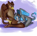 anthro anthro_on_anthro anthro_penetrated anthro_penetrating anthro_penetrating_anthro beak beak_fetish beak_play beak_sex beakjob blue_body blue_eyes blue_feathers blue_fur blush blush_lines bodily_fluids brown_body brown_eyes brown_feathers brown_fur claws collar cum cum_in_mouth cum_inside duo ears_back eyebrows feathered_wings feathers fellatio fur genital_fluids genitals grey_body grey_feathers grey_fur hand_on_leg hand_on_neck kneeling looking_at_another looking_at_partner male male/male male_penetrated male_penetrating male_penetrating_male oral oral_penetration pawpads paws penetration penile penile_penetration penis penis_in_mouth pivoted_ears sex simple_background wings yellow_beak emailty mythology chester_featherwing zephyr_(bateleurs) avian gryphon mythological_avian mythological_creature 2022 absurd_res hi_res signature