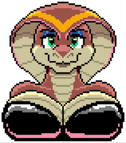 anthro apode big_breasts blue_eyeshadow breasts cleavage clothed clothing eyeshadow female green_eyes legless looking_at_viewer makeup non-mammal_breasts serpentine solo spotty_the_cheetah shandi cobra draconcopode naga reptile scalie snake digital_media_(artwork) pixel_(artwork)