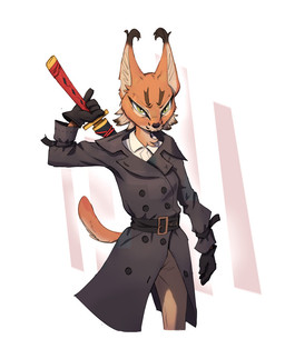 angry anthro belt black_highlights bottomwear clothing coat collared_shirt dress_shirt ear_tuft eyebrows female fur gloves hair handwear highlights_(coloring) holding_object holding_weapon katana long_tail markings melee_weapon narrowed_eyes orange_body orange_fur pants pointy_ears shirt simple_background solo sword tail thick_eyebrows topwear trenchcoat tuft weapon whisker_markings white_hair yellow_eyes ruffu kara_(ruffu) caracal caracal_(genus) felid feline mammal digital_drawing_(artwork) digital_media_(artwork) portrait three-quarter_portrait