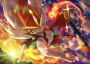 anthro cloud lens_flare light open_mouth sky star starry_sky sun sunlight abilirn nintendo pokemon cinderace generation_8_pokemon pokemon_(species) 2020 hi_res signature