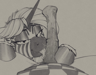 animal_genitalia animal_penis bodily_fluids duo equine_genitalia equine_penis erection female feral first_person_view genitals hair hooves horn kerchief licking looking_at_viewer male male/female male_pov neckerchief neckwear oral penile penis penis_lick pov_blowjob saliva saliva_string sex smile striped_body stripes tongue tongue_out stray_prey hasbro my_little_pony mythology fan_character forest_glade lucent_(oc) equid equine horse mammal mythological_creature mythological_equine pony unicorn zebra 2025 digital_media_(artwork) hi_res monochrome