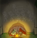 anthro campfire cracks female female/female graffiti hood pipe pregnant shell solo stone_age wall_(structure) vwpologt arthropod insect hi_res