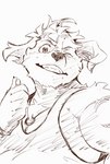 anthro clothing floppy_ears gesture grin jewelry looking_at_viewer male necklace one_eye_closed shirt smile solo tank_top topwear wink heylaw21 lifewonders live_a_hero hisaki_(live_a_hero) canid canine canis domestic_dog mammal absurd_res hi_res sketch