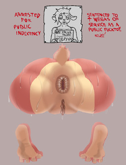 anthro anus big_anus big_butt bodily_fluids butt feet female genitals glory_wall graffiti graffiti_on_wall inner_labia profanity solo sweat tail text through_wall vulva krisfe english_text hi_res