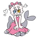 accessory anthro bow_ribbon clothed clothing crossdressing dress eyelashes femboy frilly frilly_clothing frilly_dress hair hair_accessory hair_bow hair_ribbon heart_symbol heterochromia kneeling looking_at_viewer male pink_clothing pink_dress ribbons shark_tail smile solo white_hair popstick pop_(popstick) domestic_cat felid feline felis fish hybrid mammal marine shark 2025 digital_drawing_(artwork) digital_media_(artwork) hi_res