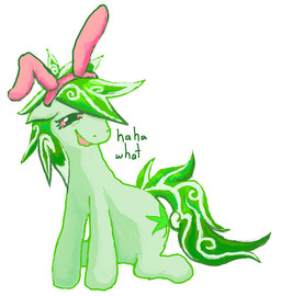 accessory bunny_ears_headband confusion cutie_mark dialogue drugs featureless_crotch female feral headband mane open_mouth simple_background sitting solo stoned substance_intoxication tail text teochronico hasbro my_little_pony stoney_pony_(oc) equid equine horse mammal 2025 english_text